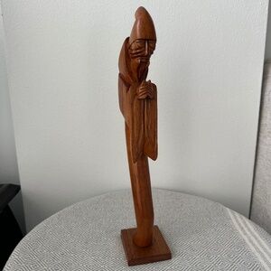 Vintage Hand Carved 14" Figurine Wood Monk